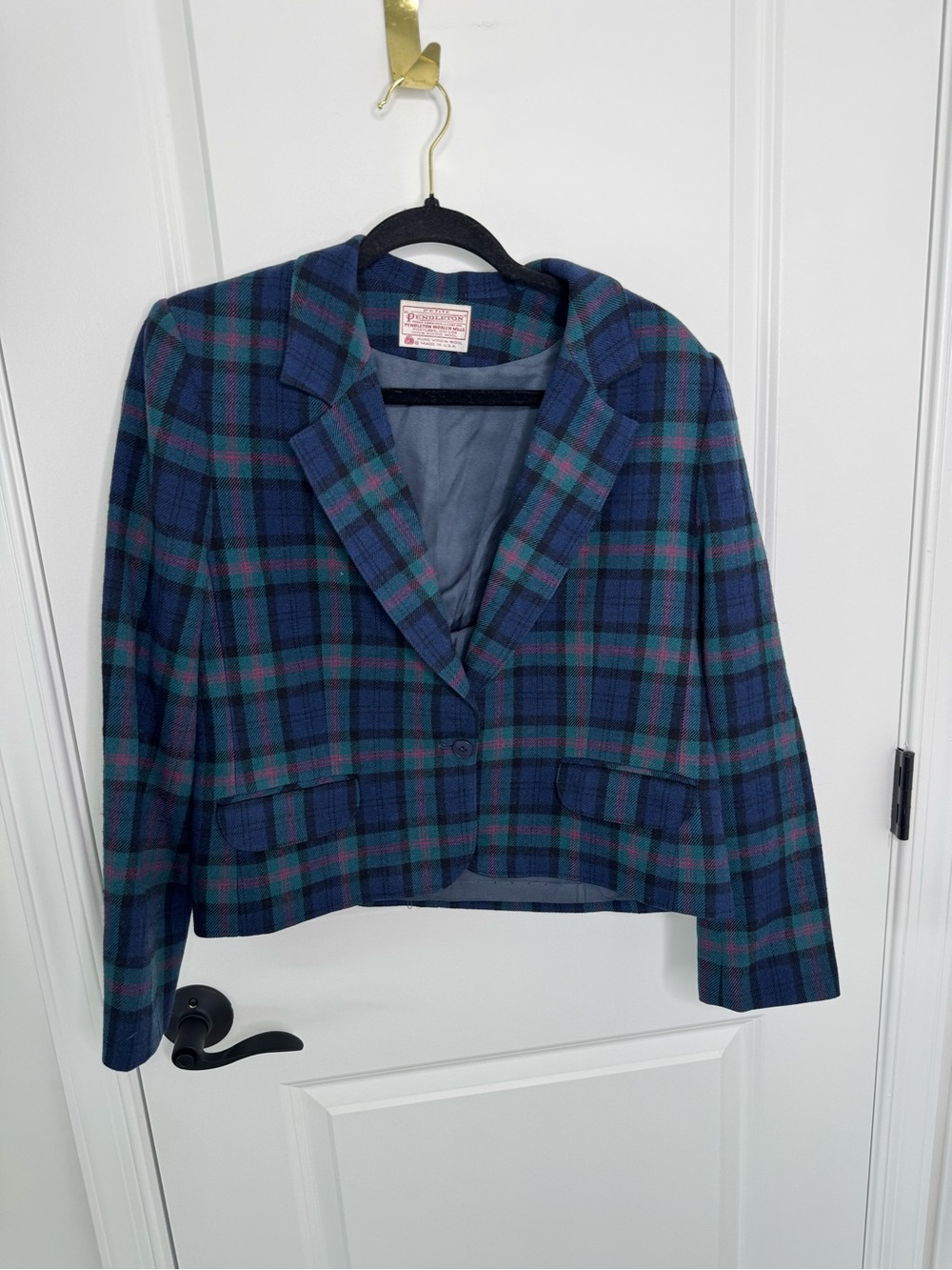 Pendleton Blue and Green Plaid wool Cropped Blazer 14p